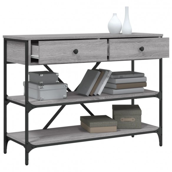 Table console avec tiroirs et étagères gris bois d'ingénierie