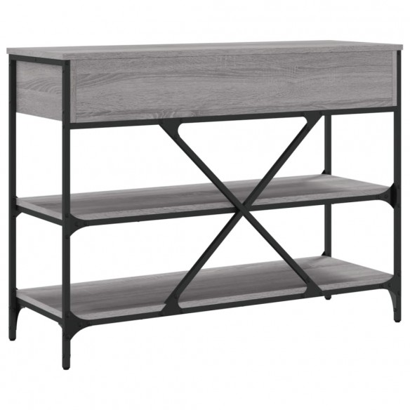 Table console avec tiroirs et étagères gris bois d'ingénierie