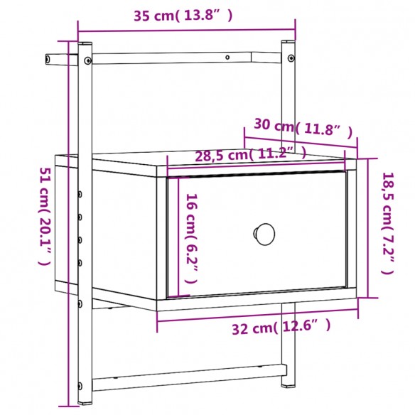 Table de chevet murale 2 pcs noir 35x30x51 cm bois d'ingénierie