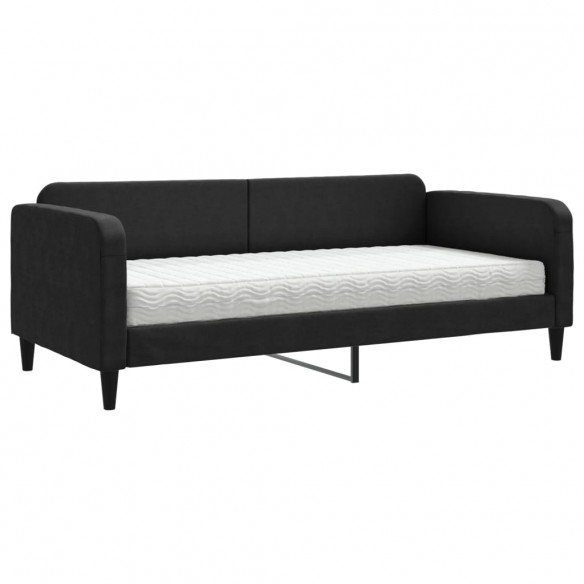 Lit de jour avec matelas noir 90x200 cm tissu