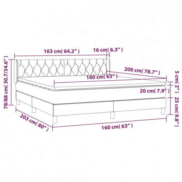 Cadre de lit avec matelas Noir 160x200 cm Tissu