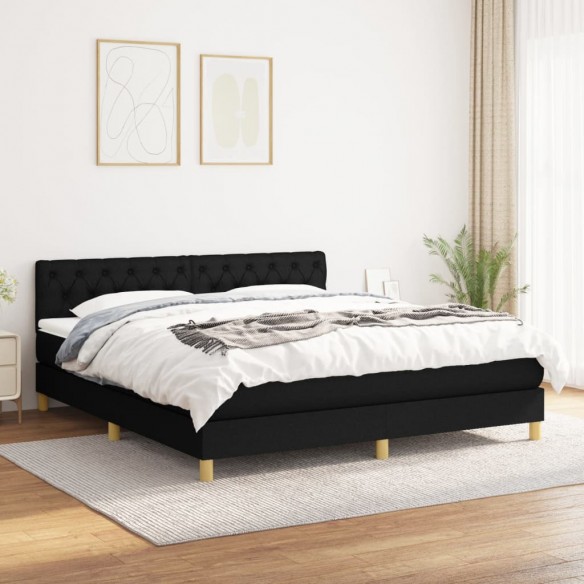 Sommier à lattes de lit avec matelas Noir 160x200 cm Tissu