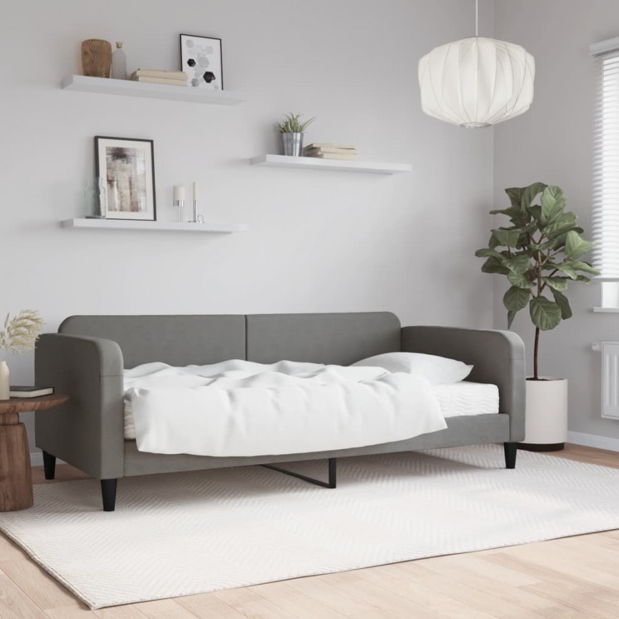 Lit de jour avec matelas gris foncé 90x200 cm tissu