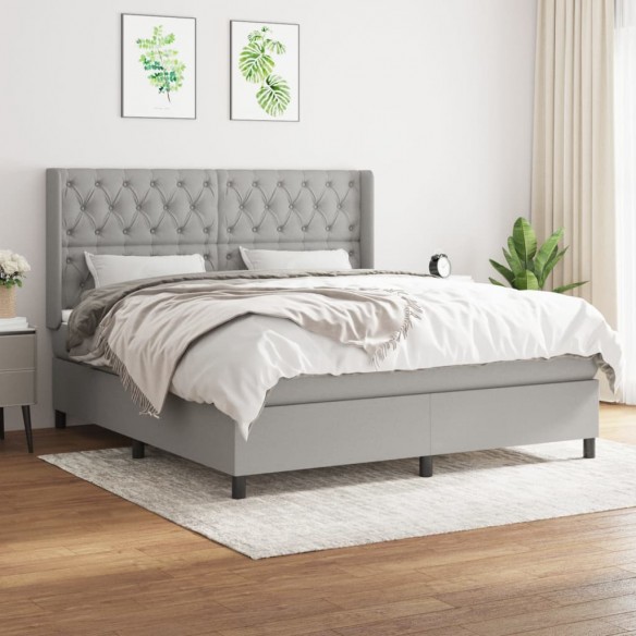 Cadre de lit avec matelas Gris clair 160x200cm Tissu