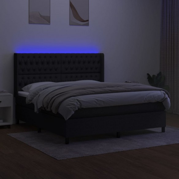 Sommier à lattes de lit matelas et LED Noir 160x200 cm Tissu