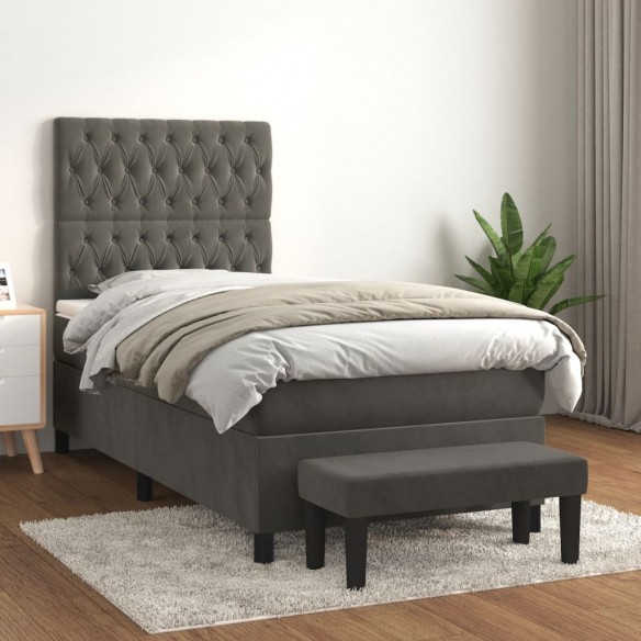 Cadre de lit avec matelas Gris foncé 100x200 cm