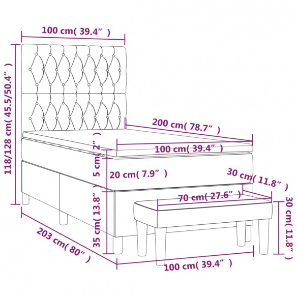 Cadre de lit avec matelas Gris foncé 100x200 cm