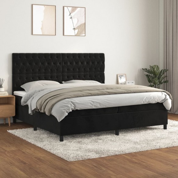 Cadre de lit et matelas Noir 200x200 cm Velours