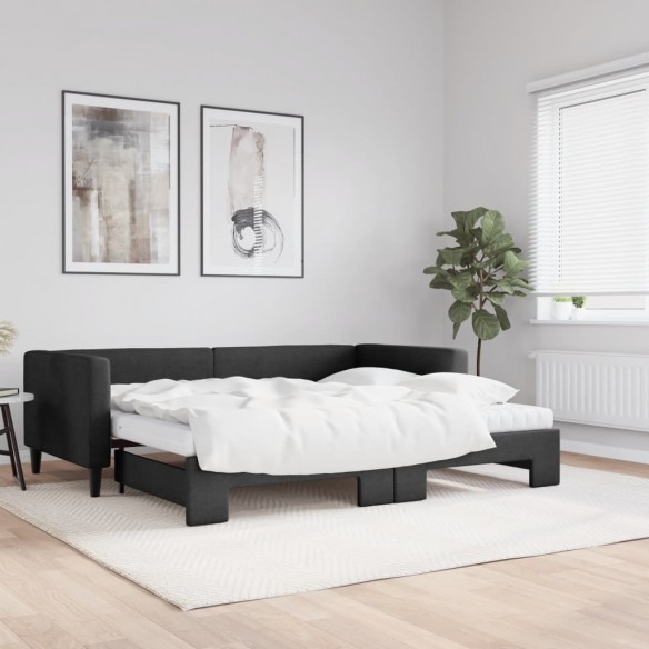 Lit de jour avec gigogne et matelas noir 90x200 cm tissu