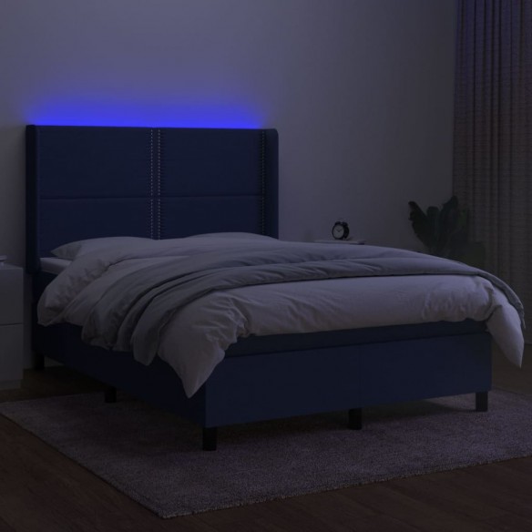 Cadre de lit matelas LED Bleu 140x190 cm Tissu