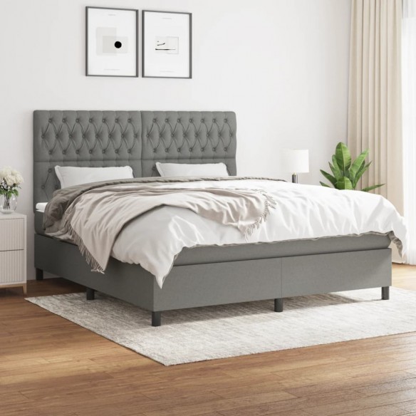 Cadre de lit avec matelas Gris foncé 180x200cm Tissu