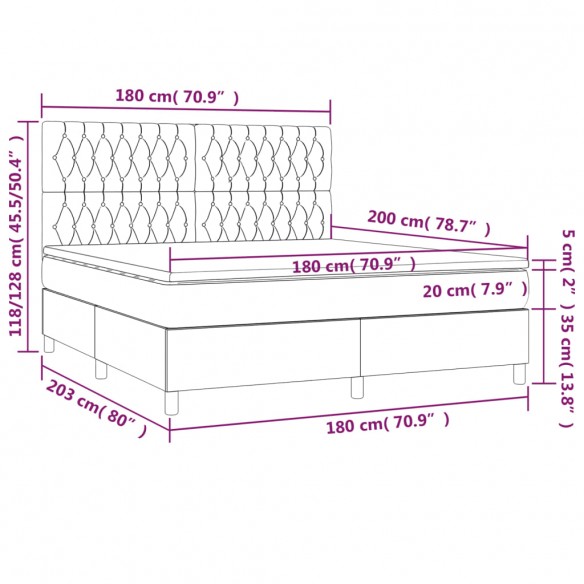 Cadre de lit avec matelas Gris foncé 180x200cm Tissu