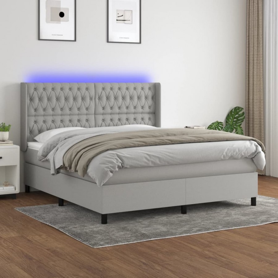 Cadre de lit matelas LED Gris clair 180x200 cm Tissu