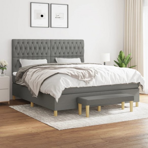 Cadre de lit avec matelas Gris foncé 180x200cm Tissu