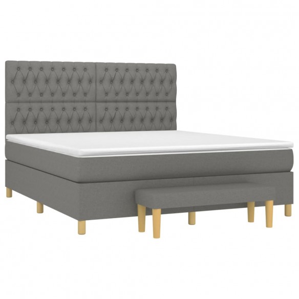 Cadre de lit avec matelas Gris foncé 180x200cm Tissu