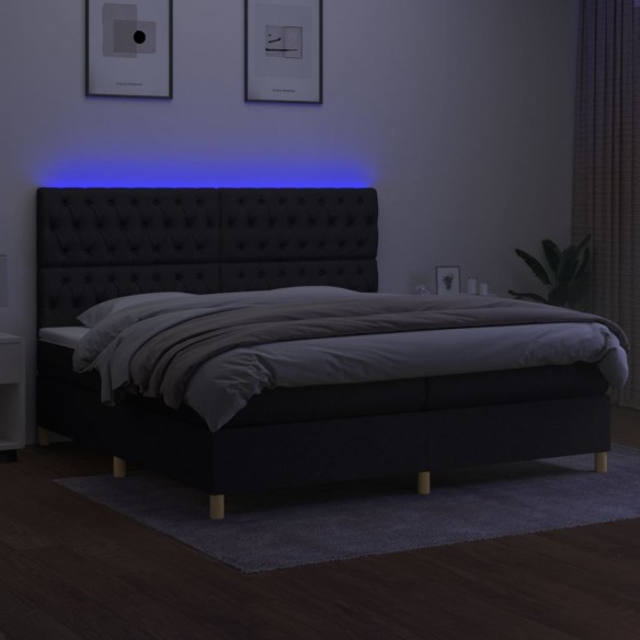 Cadre de lit et matelas et LED Noir 200x200 cm Tissu