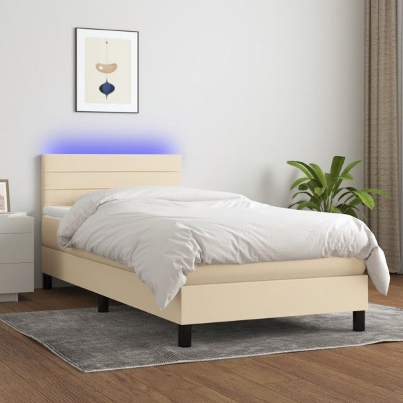 Sommier à lattes de lit avec matelas LED Crème 80x200 cm Tissu