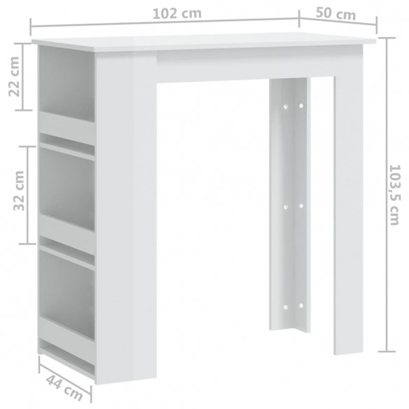 Table de bar étagère de rangement Blanc brillant 102x50x103,5cm