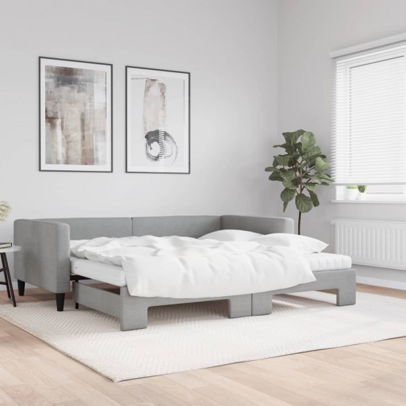 Lit de jour avec gigogne et matelas gris clair 100x200 cm tissu