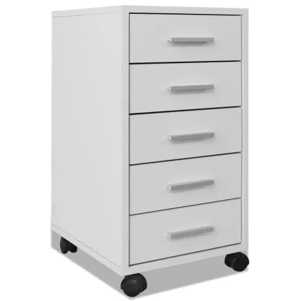 Caisson à tiroir de bureau avec roulettes et 5 tiroirs blanc 2