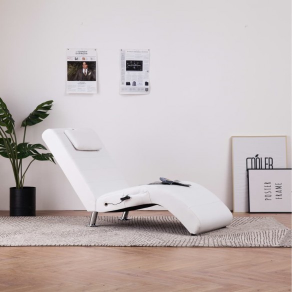 Chaise longue de massage avec oreiller Blanc Similicuir