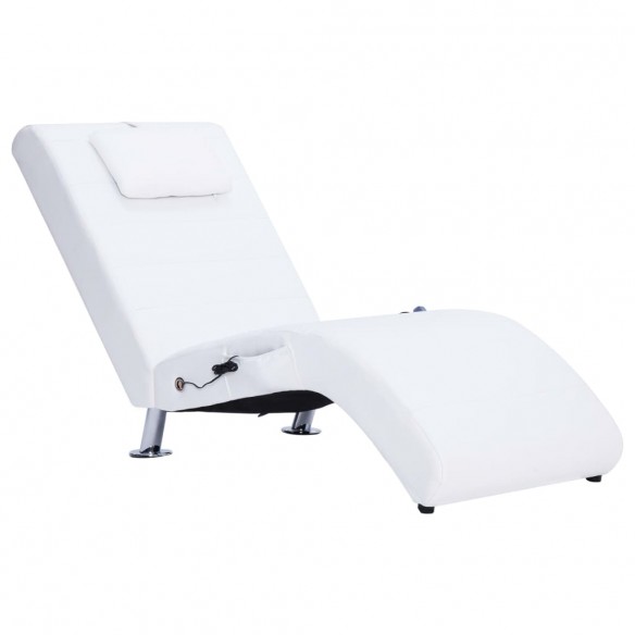 Chaise longue de massage avec oreiller Blanc Similicuir