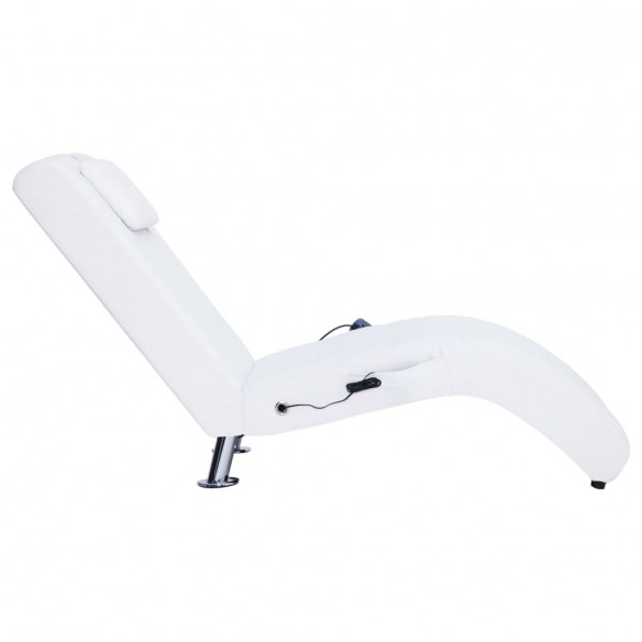 Chaise longue de massage avec oreiller Blanc Similicuir