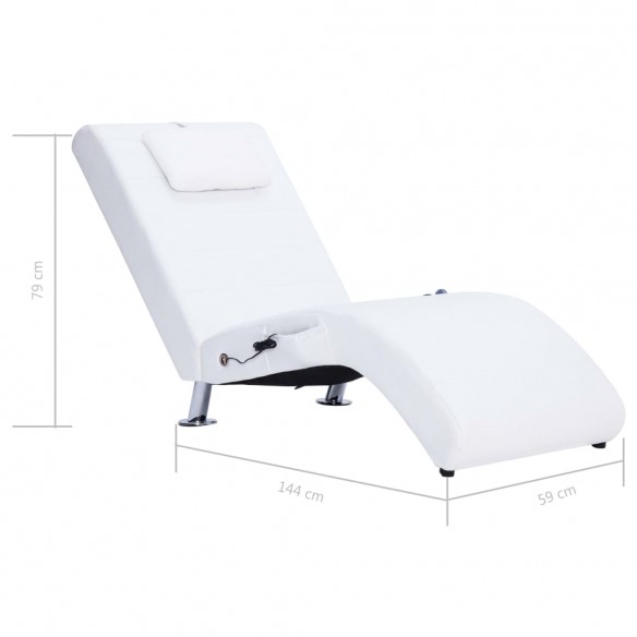 Chaise longue de massage avec oreiller Blanc Similicuir