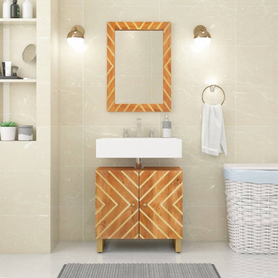 Miroir salle de bain marron 50x70x3cm bois de manguier et verre
