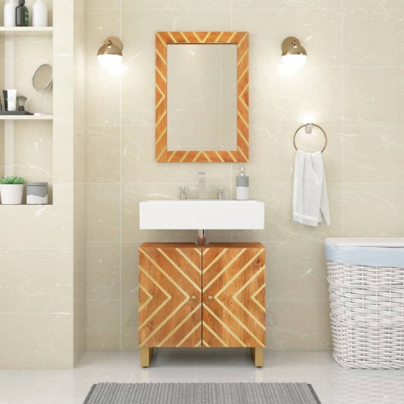 Miroir salle de bain marron 50x70x3cm bois de manguier et verre
