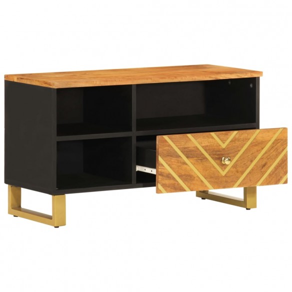 Meuble TV marron et noir 80x33,5x46 cm bois massif de manguier