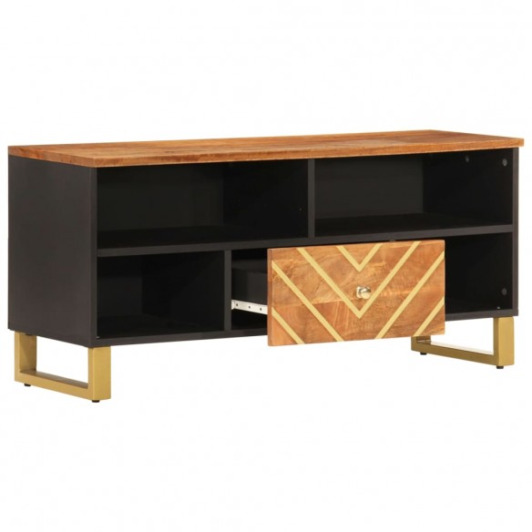 Meuble TV marron et noir 100x33,5x46 cm bois massif de manguier