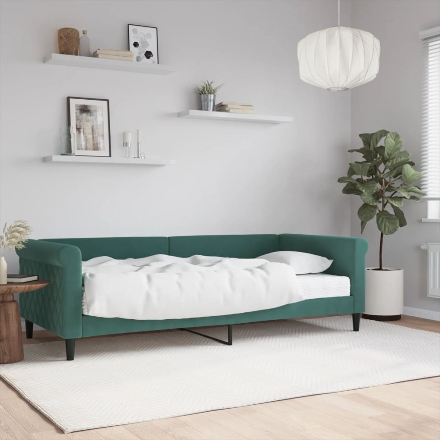 Lit de jour avec matelas vert foncé 90x200 cm velours