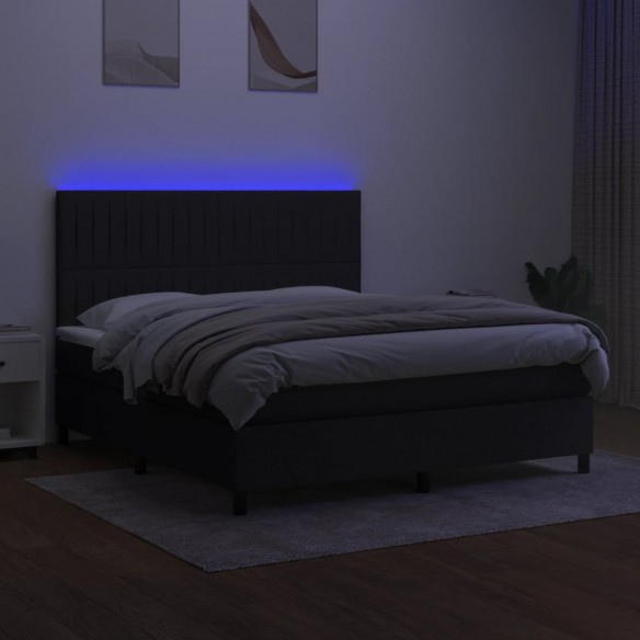 Sommier à lattes de lit et matelas et LED Noir 160x200 cm Tissu