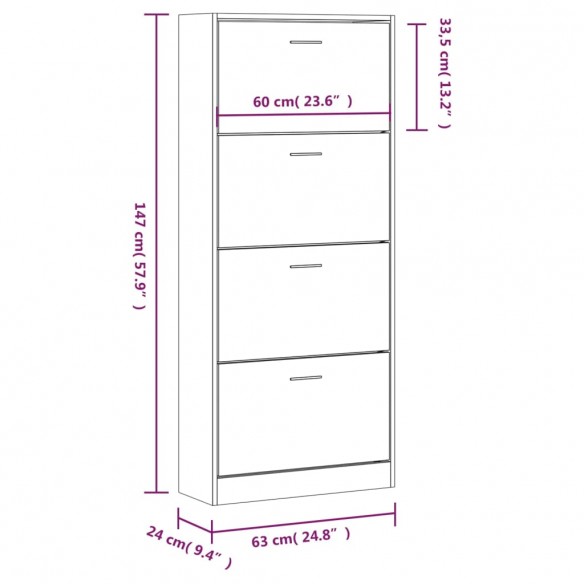 Armoire à chaussures Blanc 63x24x147 cm Bois d'ingénierie