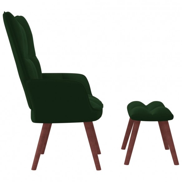 Chaise de relaxation avec repose-pied Vert foncé Velours