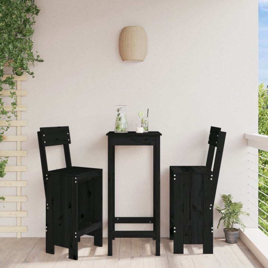 Tabourets de bar 2 pcs noir 40x48,5x115,5 cm bois massif de pin