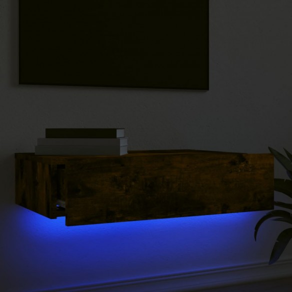 Meuble TV avec éclairage LED chêne fumé 60x35x15,5 cm