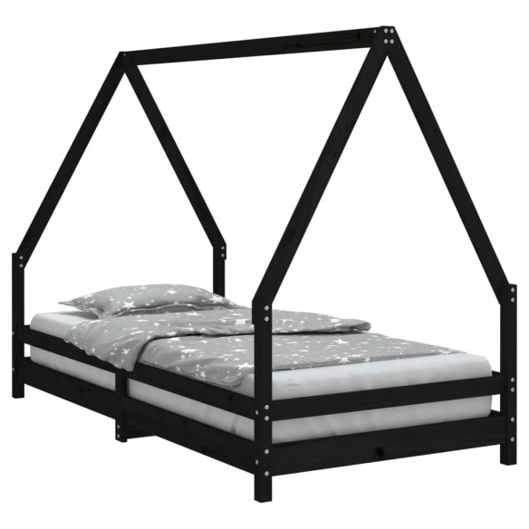 Cadre de lit pour enfants noir 90x190 cm bois de pin massif