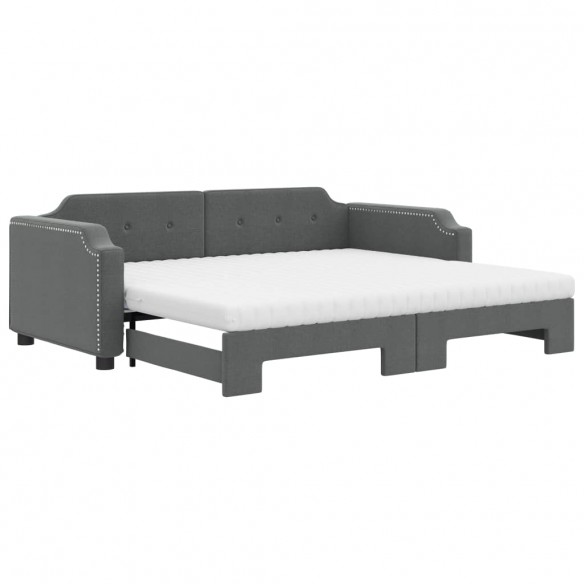 Lit de jour avec gigogne et matelas gris foncé 90x200 cm tissu