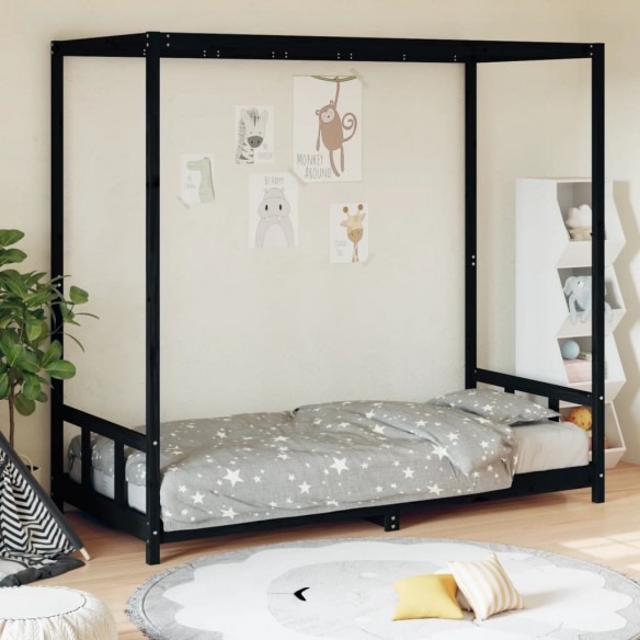 Cadre de lit pour enfants noir 90x200 cm bois de pin massif