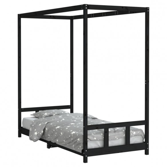 Cadre de lit pour enfants noir 90x200 cm bois de pin massif