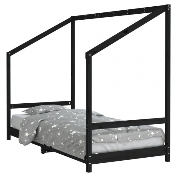 Cadre de lit pour enfants noir 90x190 cm bois de pin massif