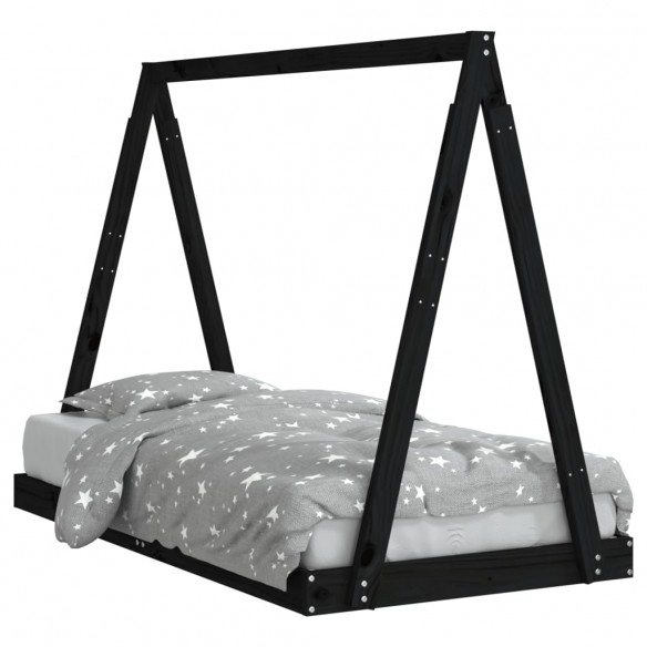 Cadre de lit pour enfant noir 80x160 cm bois de pin massif