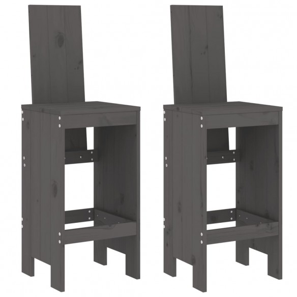 Tabourets de bar 2 pcs gris 40x42x120 cm bois massif de pin