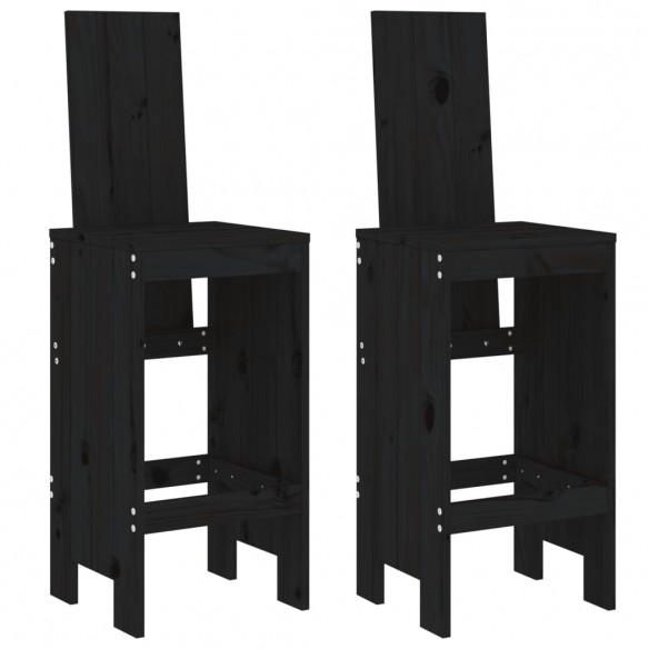 Tabourets de bar 2 pcs noir 40x42x120 cm bois massif de pin