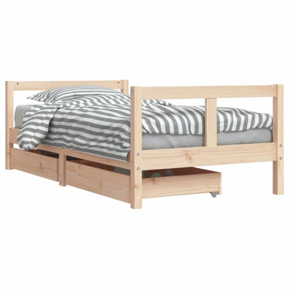 Cadre de lit pour enfant et tiroirs 80x160cm bois de pin massif