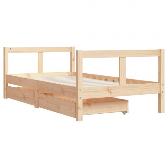 Cadre de lit pour enfant et tiroirs 80x160cm bois de pin massif