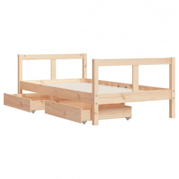 Cadre de lit pour enfant et tiroirs 80x160cm bois de pin massif