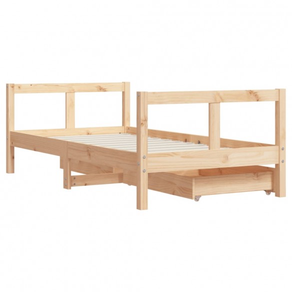 Cadre de lit pour enfant et tiroirs 80x160cm bois de pin massif